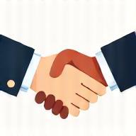 Handshake between two individuals, symbolizing trust and reliability.
